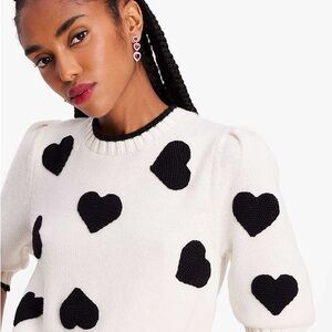 Kate Spade Scattered Hearts Wool Alpaca Short Sleeve Crochet Sweater Large